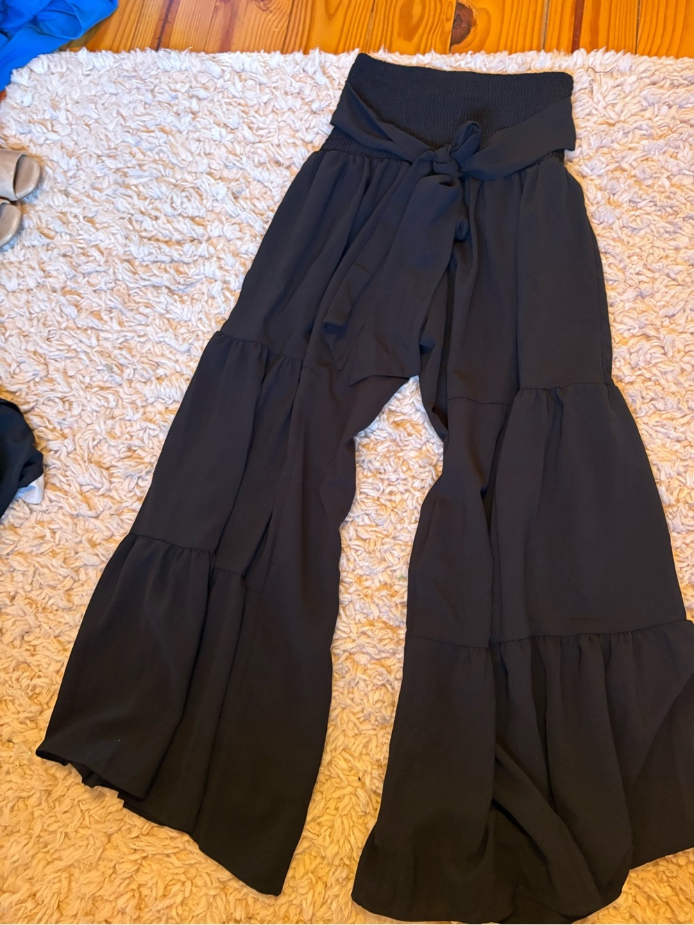 High-Waist Black Tiered Wide-Leg Pants